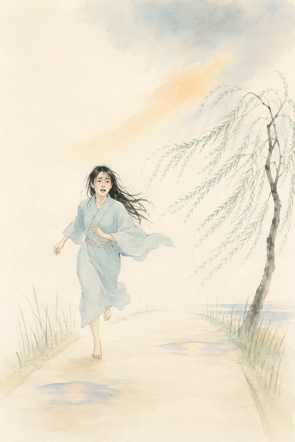 お光狂乱 夕立あとの土手道