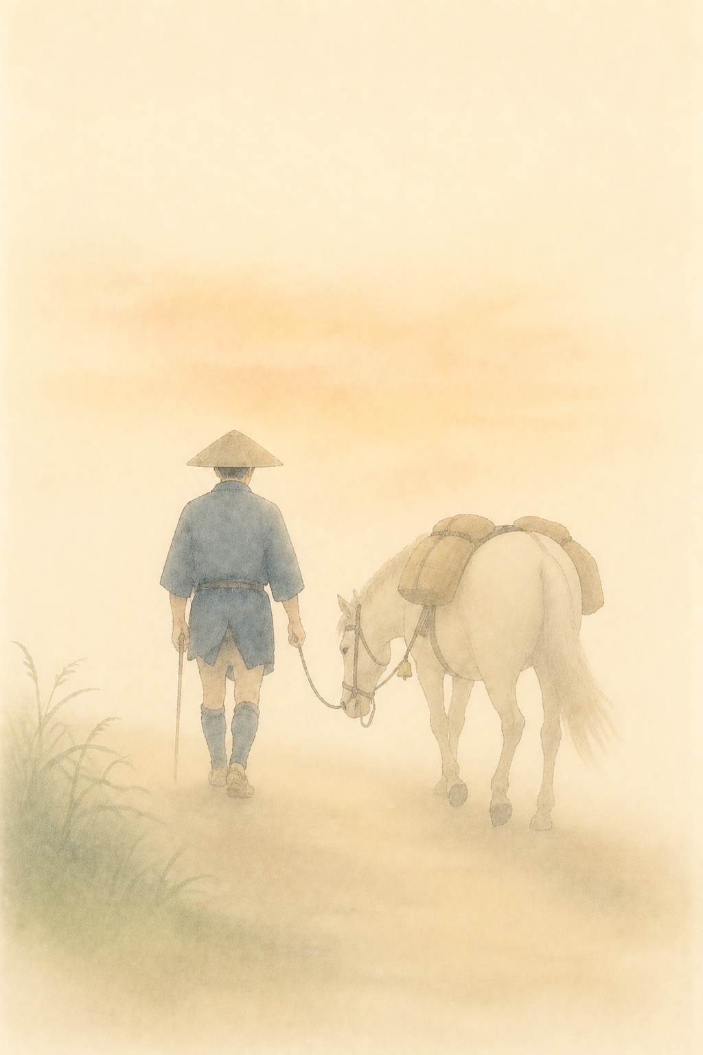 与作 夕暮れの馬方と月毛の駒