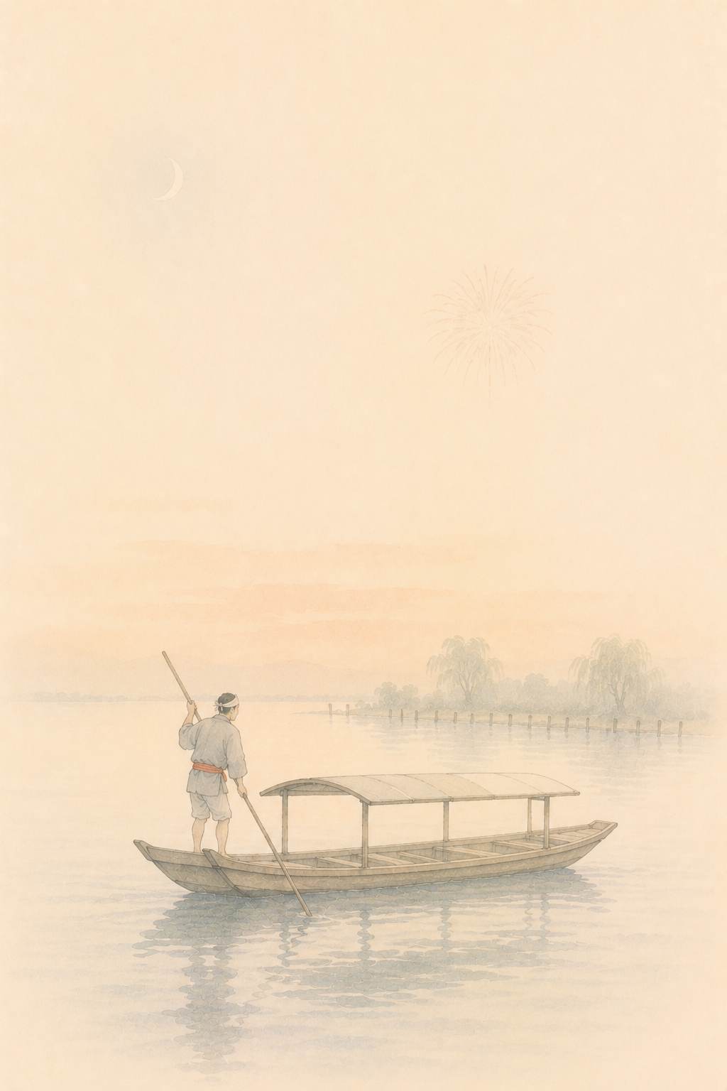 夕月船頭 大川の屋根舟