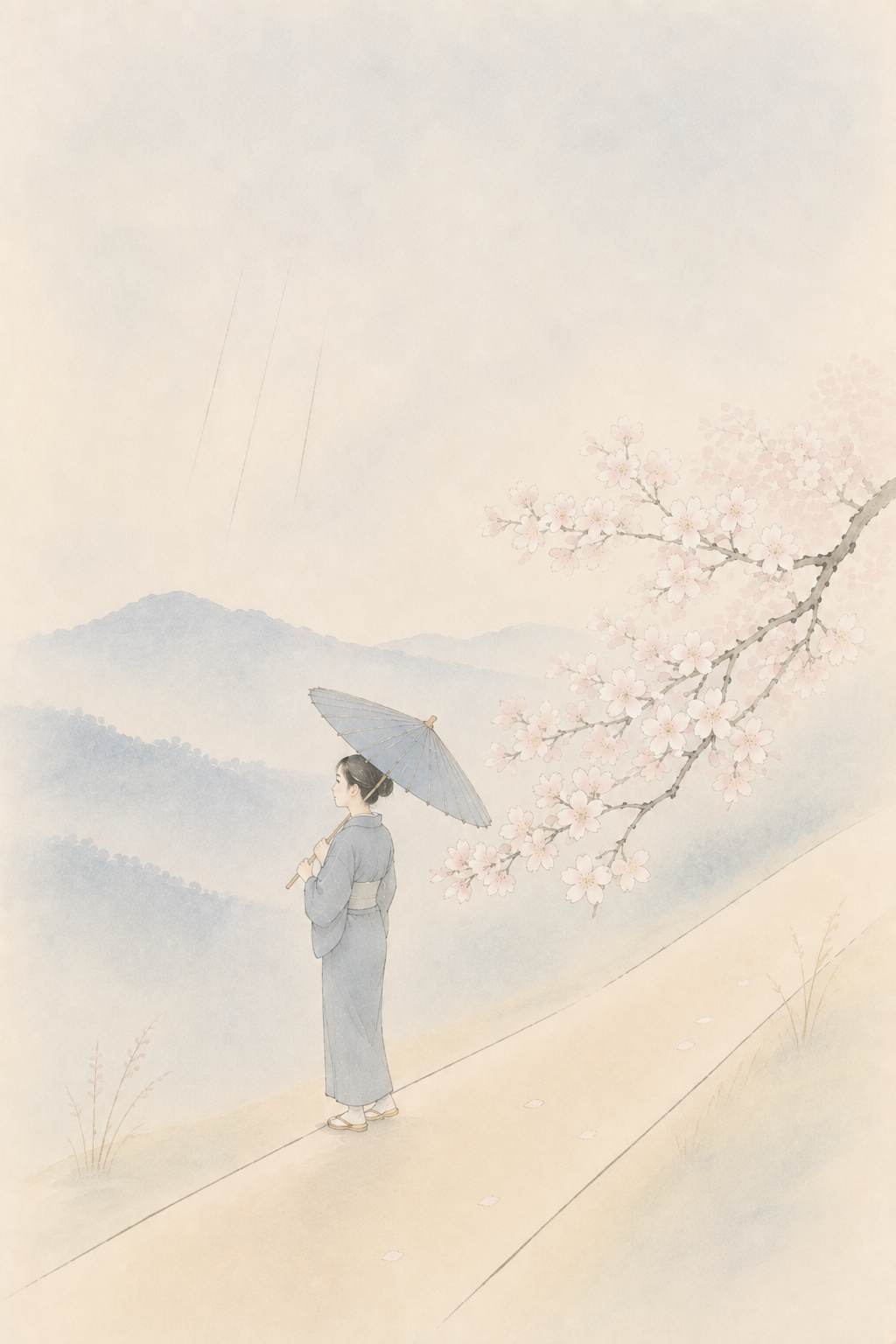 花がたみ 花曇りの雨の坂道