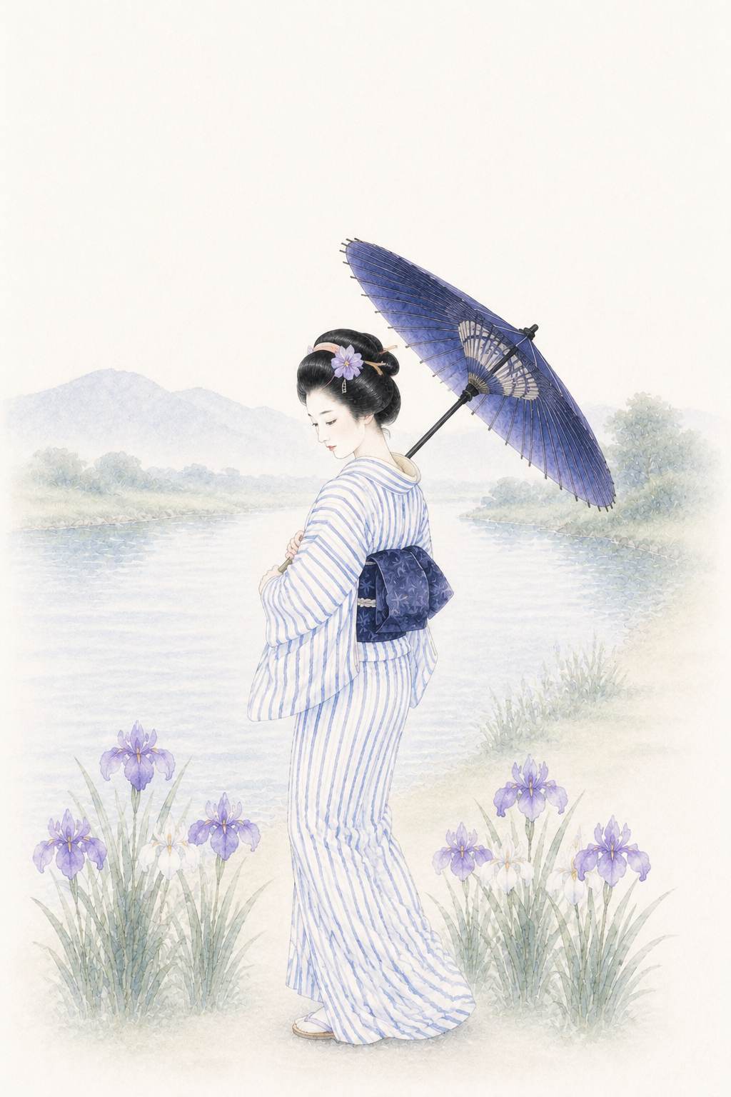 菖蒲浴衣 川辺静姿_現行原画