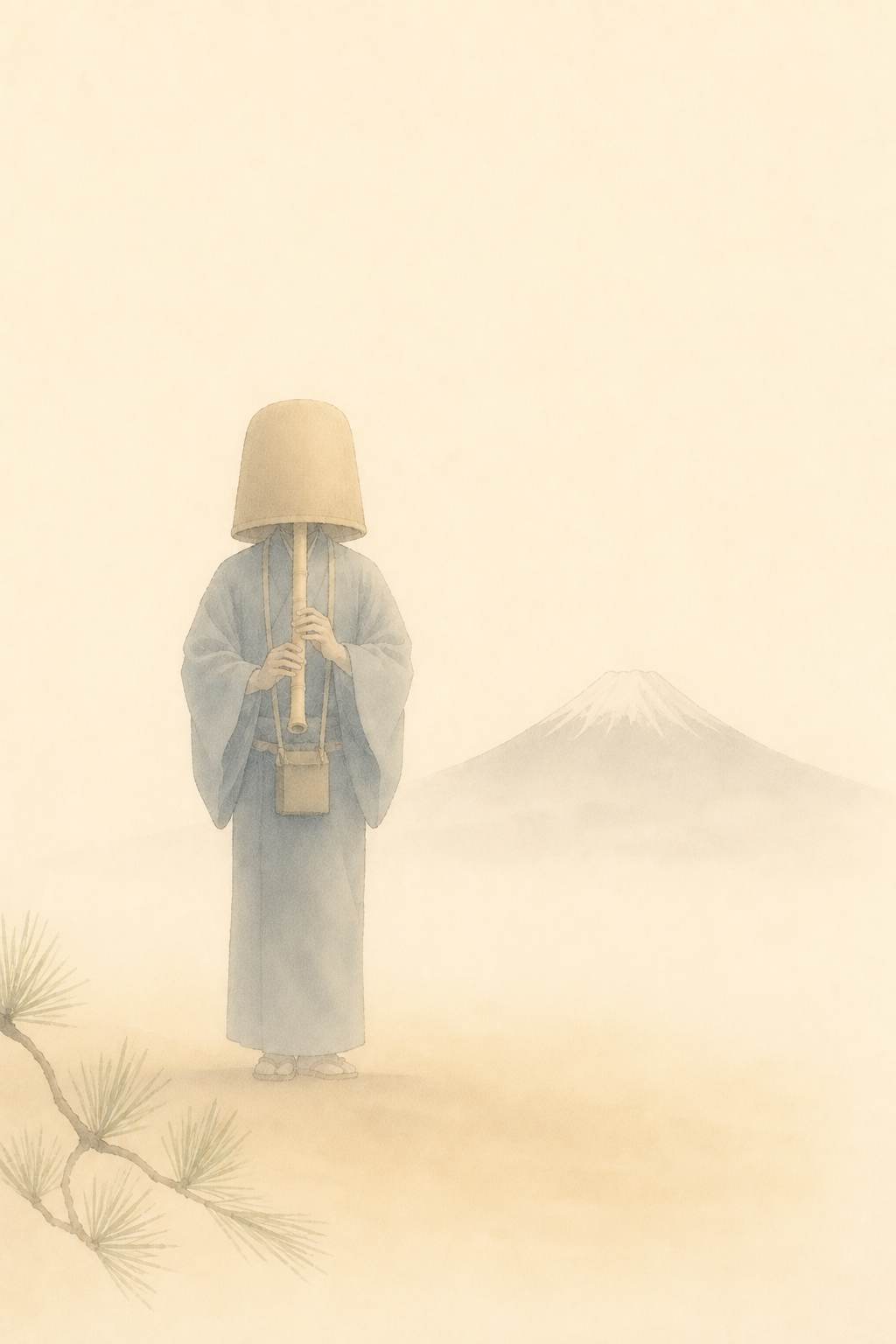 虚無僧 富士を望む尺八