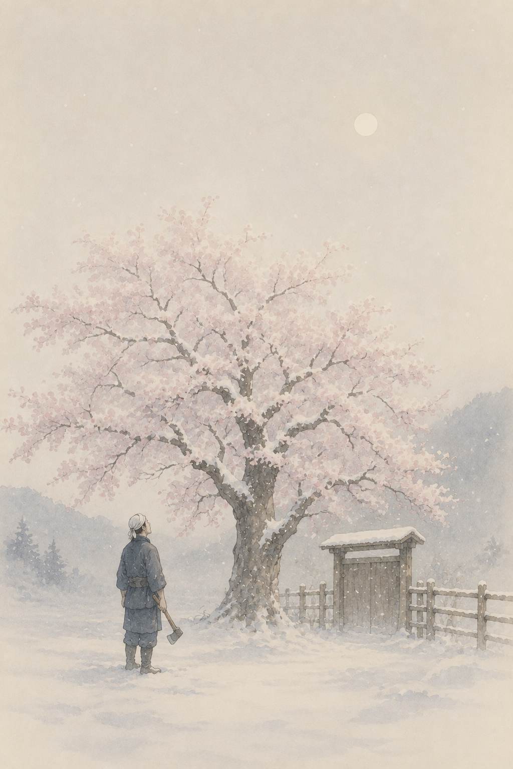 関の扉 雪中の小町桜